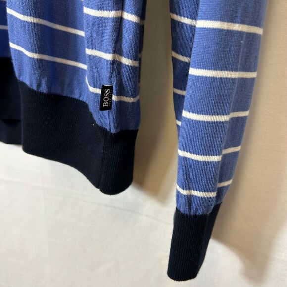 Boss Hugo Boss Blue Stripe 100% Cotton Lightweight Crewneck LS Sweater Size XL - Picture 6 of 12